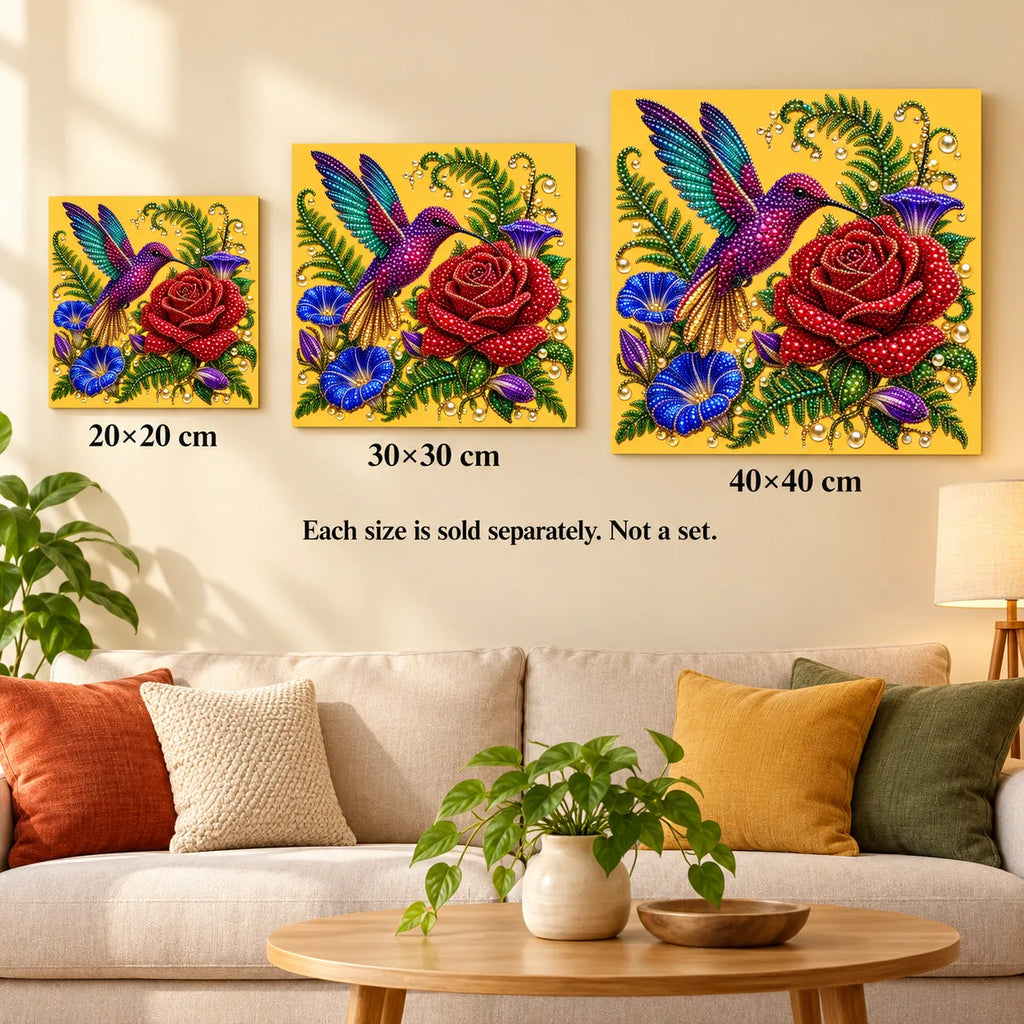 Hummingbird Red Rose Pearl Diamond Painting Kit – size image