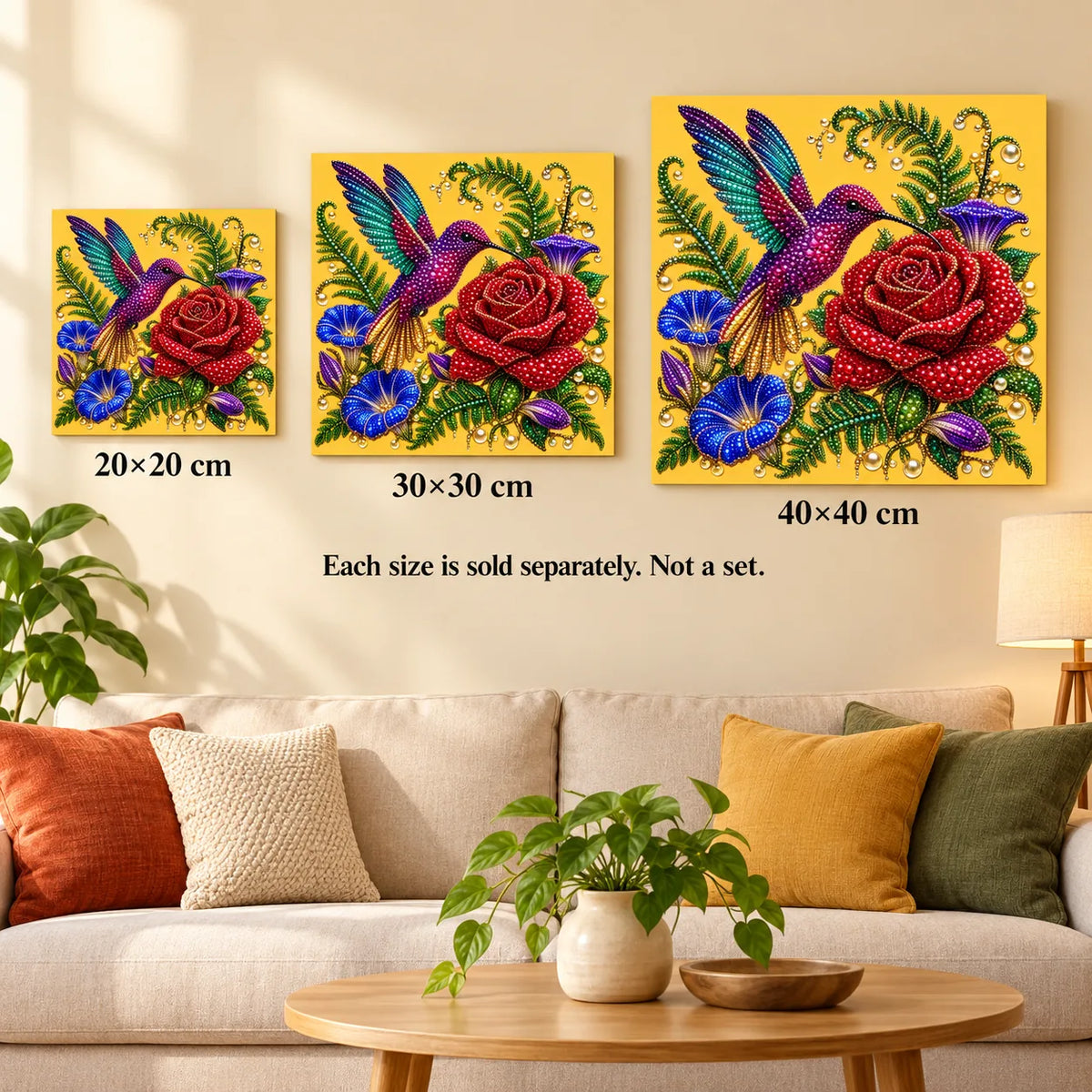 Hummingbird Red Rose Pearl Diamond Painting Kit – size image