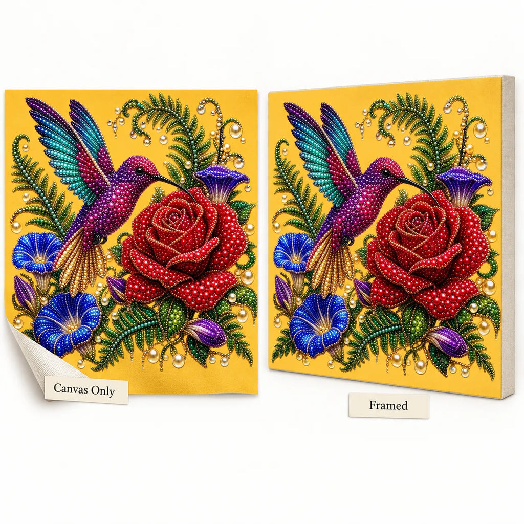 Hummingbird Red Rose Pearl Diamond Painting Kit – style image