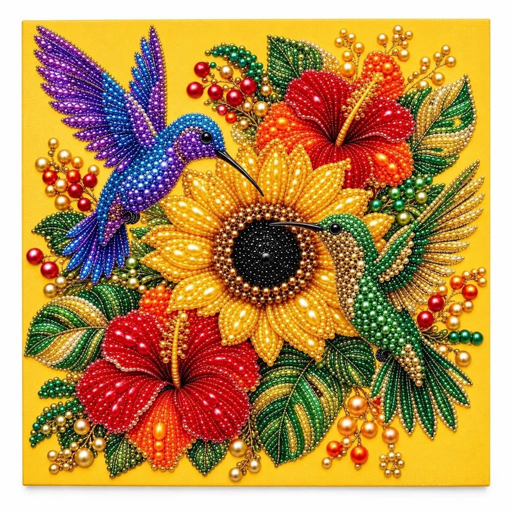 Hummingbird Sunflower Hibiscus Pearl Diamond Painting Kit – hero image