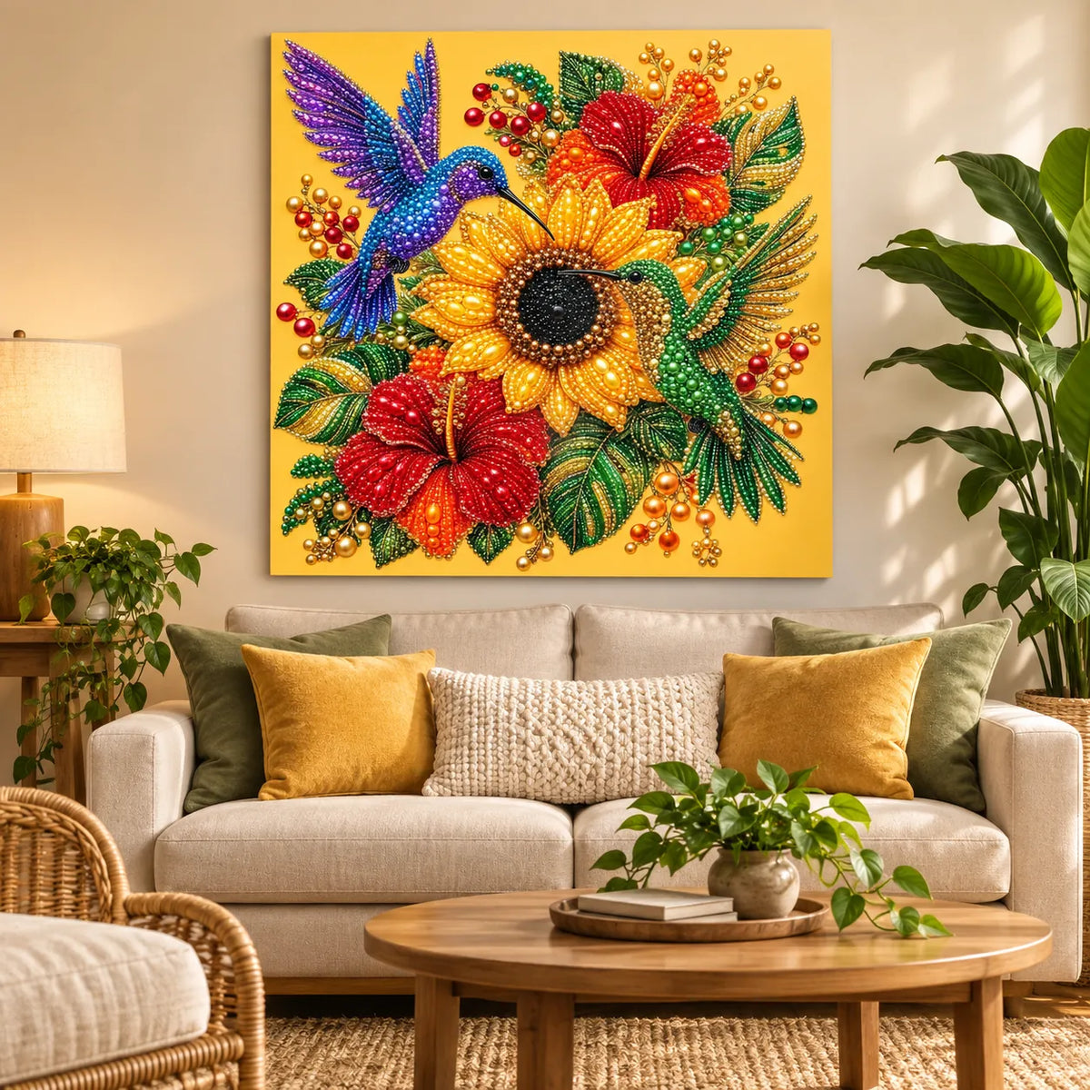 Hummingbird Sunflower Hibiscus Pearl Diamond Painting Kit – room image