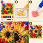 Hummingbird Sunflower Hibiscus Pearl Diamond Painting Kit – tutorial image