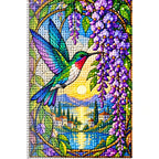 Hummingbird Wisteria Lake Diamond Painting Kit — canvas and drill material detail