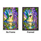 Hummingbird Wisteria Lake Diamond Painting Kit — No Frame and Framed style comparison
