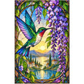 Hummingbird Wisteria Lake Diamond Painting Kit — original white-background artwork
