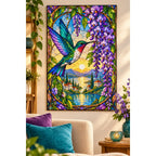 Hummingbird Wisteria Lake Diamond Painting Kit — finished diamond painting in a home setting