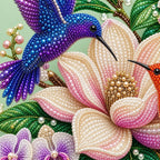 Hummingbirds Magnolia Orchids Pearl Diamond Painting Kit – detail image