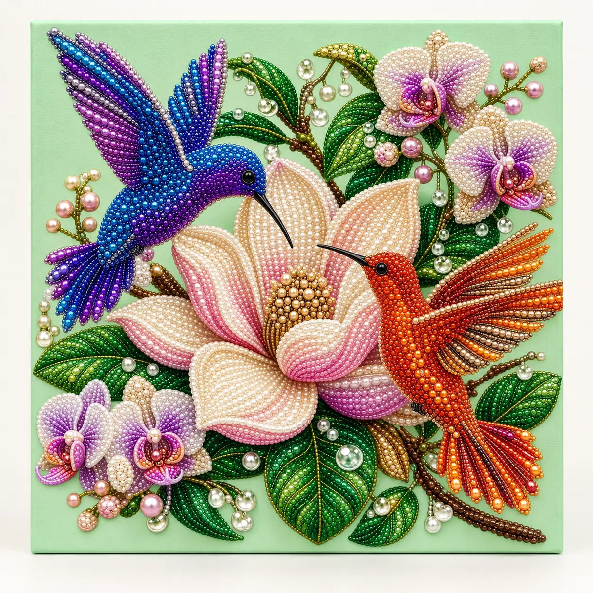Hummingbirds Magnolia Orchids Pearl Diamond Painting Kit – hero image