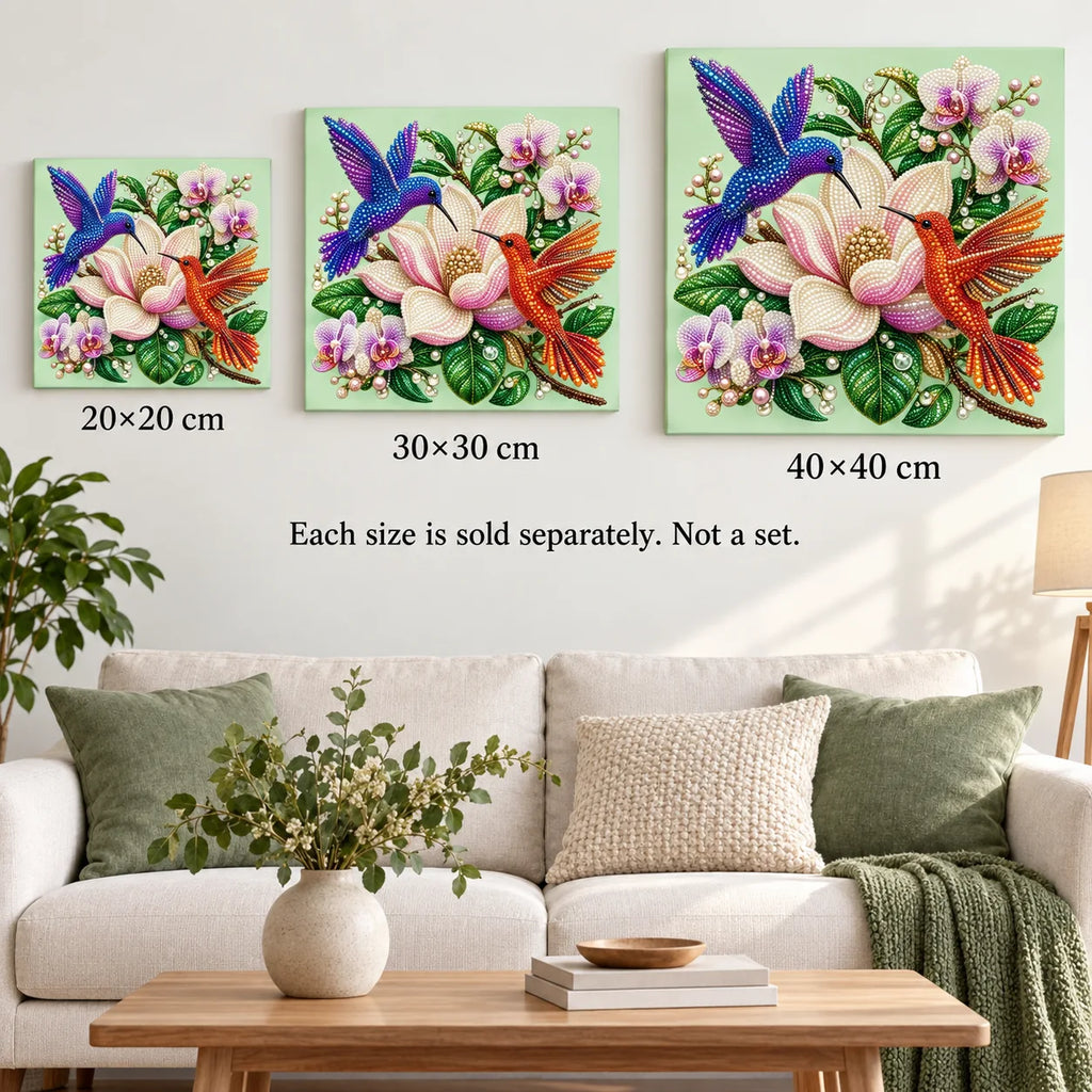 Hummingbirds Magnolia Orchids Pearl Diamond Painting Kit – size image