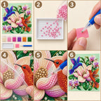 Hummingbirds Magnolia Orchids Pearl Diamond Painting Kit – tutorial image