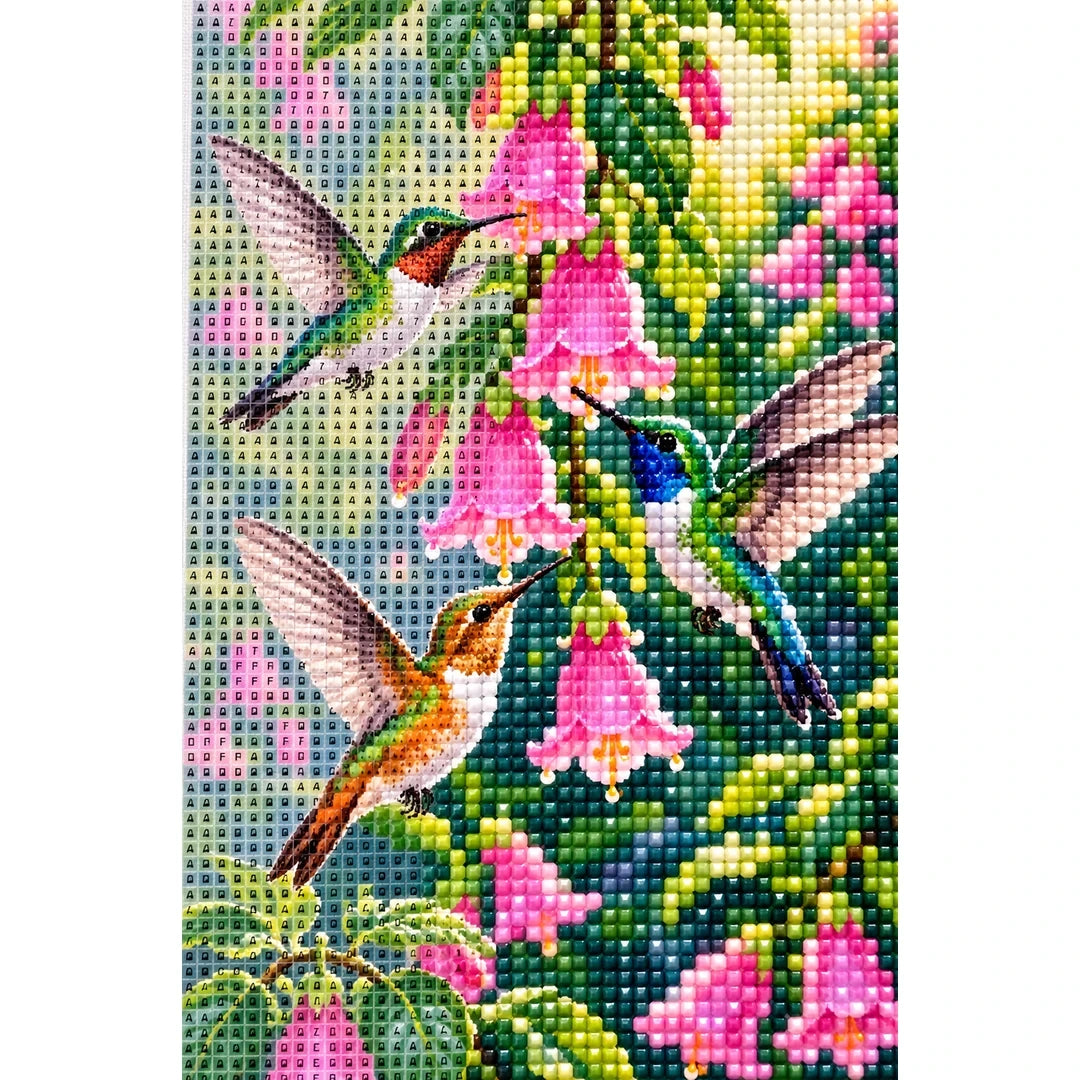 Hummingbirds Pink Bells Diamond Painting Kit diamond and canvas detail