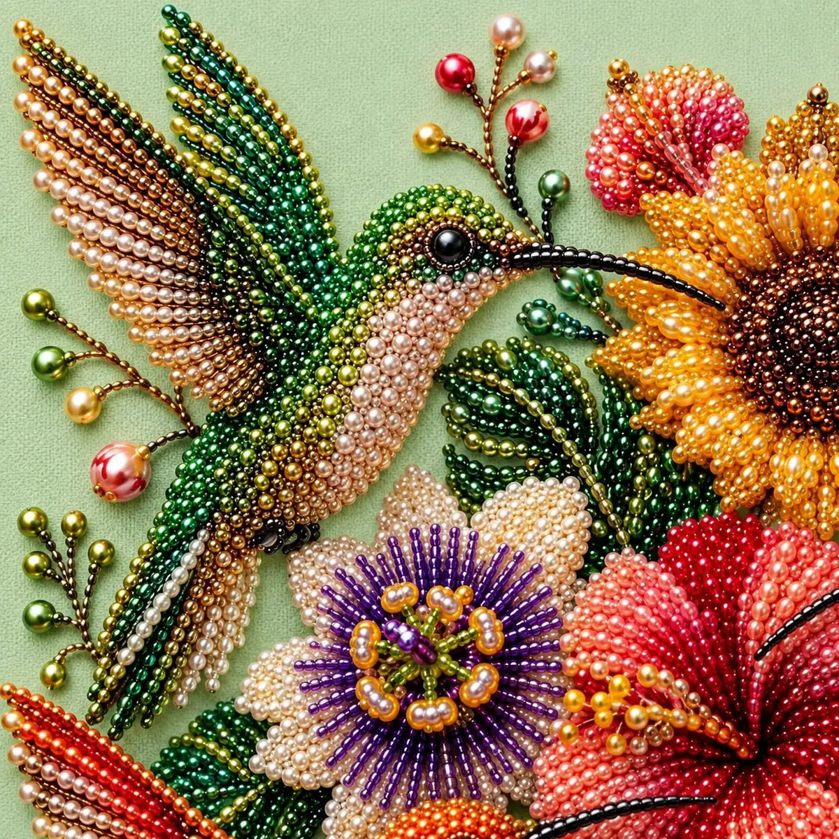 Hummingbirds Tropical Flowers Pearl Diamond Painting Kit – detail image