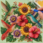 Hummingbirds Tropical Flowers Pearl Diamond Painting Kit – process image