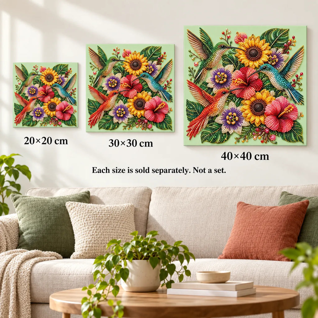 Hummingbirds Tropical Flowers Pearl Diamond Painting Kit – size image