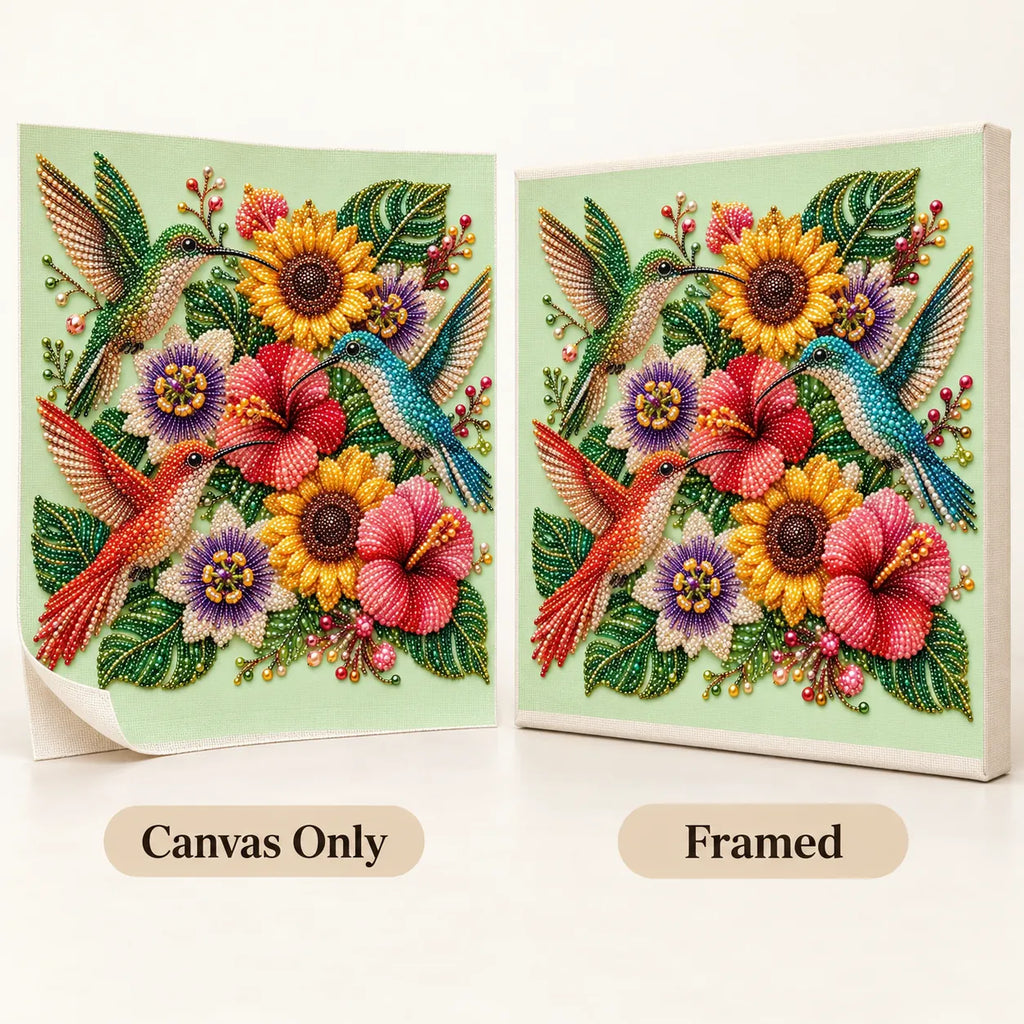 Hummingbirds Tropical Flowers Pearl Diamond Painting Kit – style image
