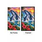 Humpback Whale Calf Tropical Sunset Diamond Painting Kit — No Frame and Framed style comparison