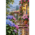 Hydrangea Garden Rainy Morning — original artwork on a clean white background