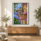 Hydrangea Garden Rainy Morning — finished diamond painting displayed in a home interior