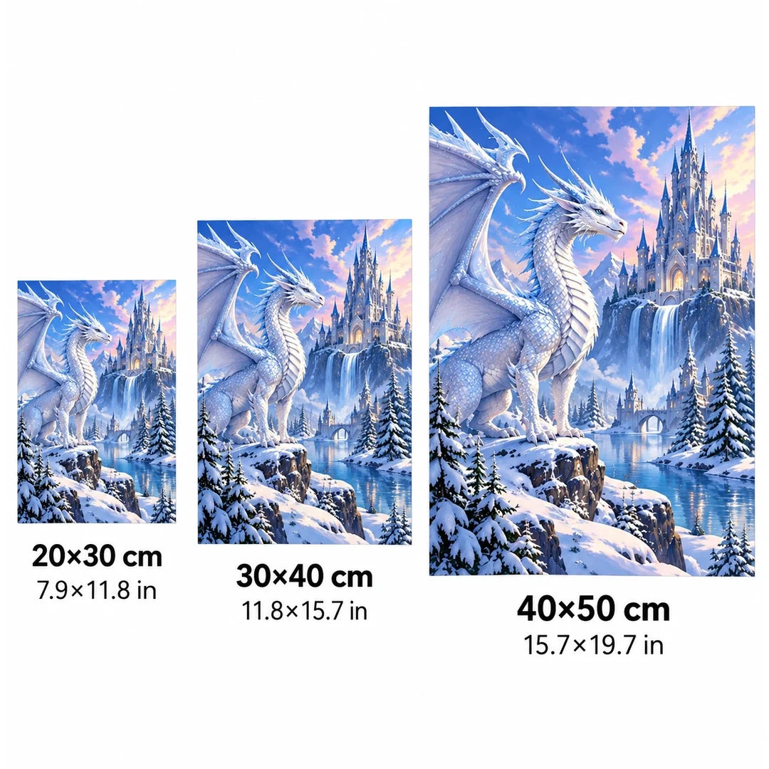 Ice Dragon Winter Castle Diamond Painting Kit size guide