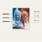 Complete Ice and Fire Tigers numbered canvas being painted with acrylic paints and brushes