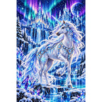 Ice Unicorn Aurora Palace finished diamond painting on white