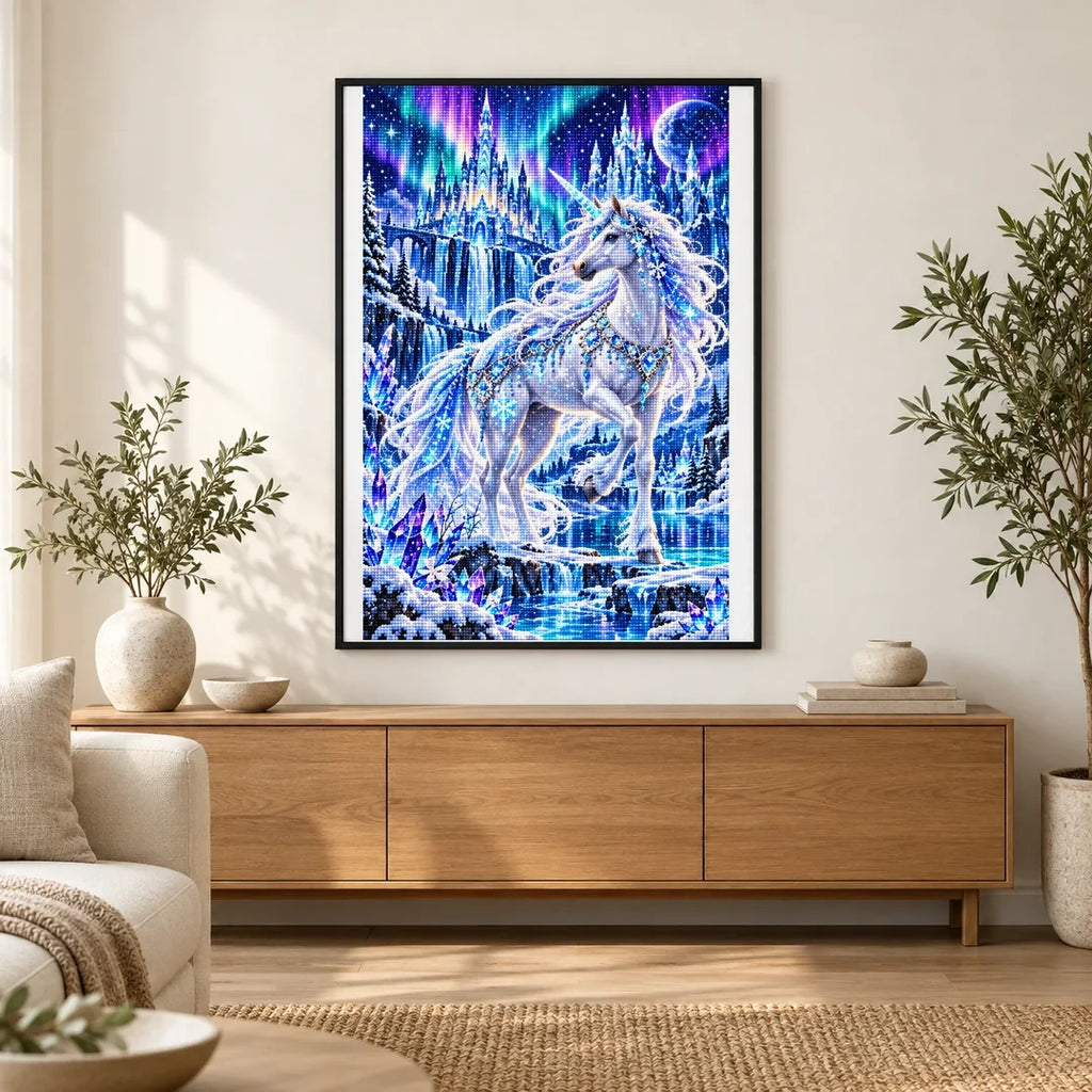 Ice Unicorn Aurora Palace finished artwork in home décor