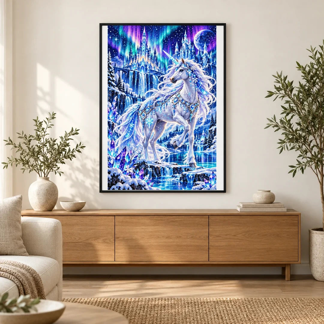 Ice Unicorn Aurora Palace finished artwork in home décor