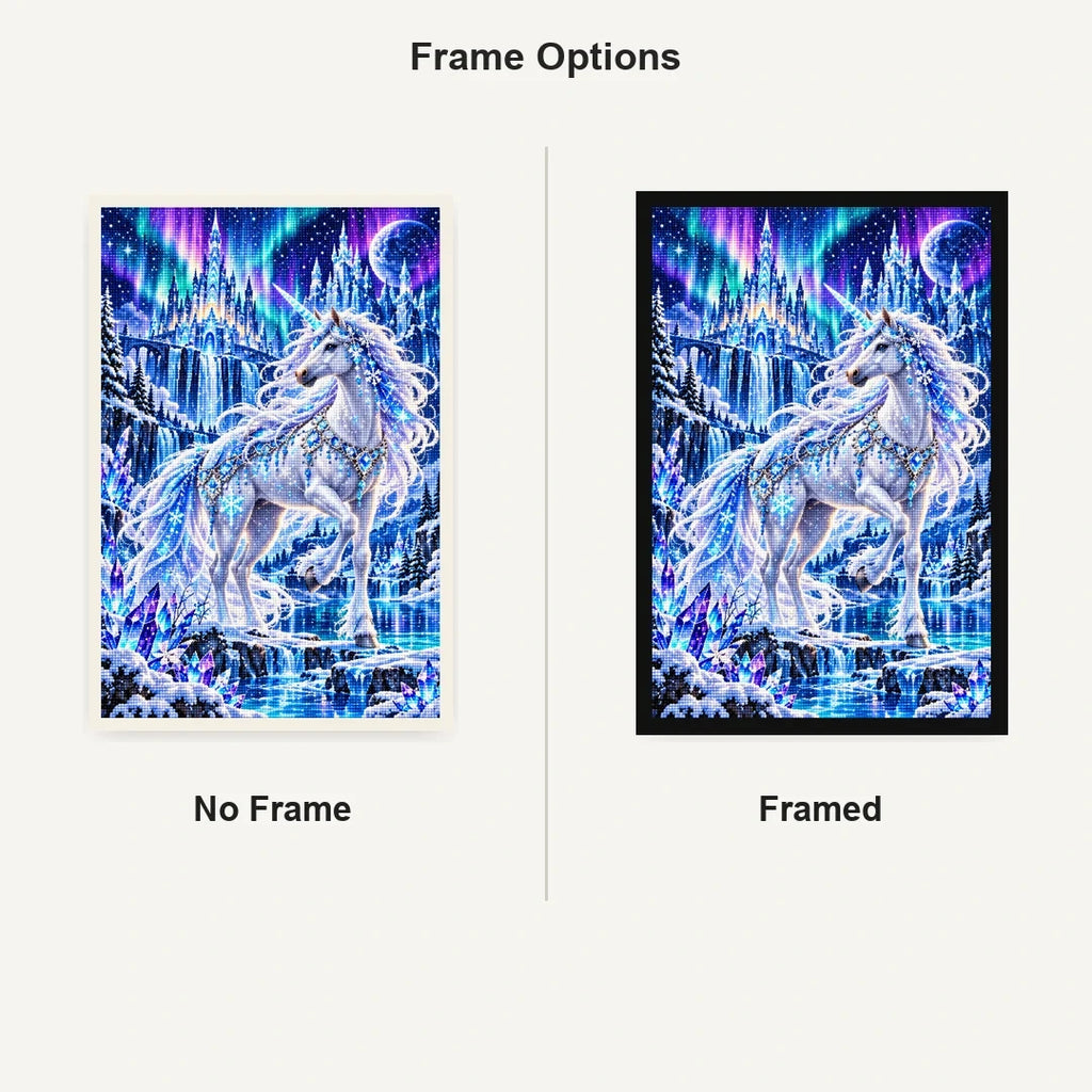 Ice Unicorn Aurora Palace No Frame and Framed comparison