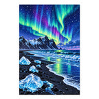 Iceland Aurora Black Beach finished diamond artwork on white background