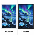 Iceland Aurora Black Beach No Frame and Framed comparison