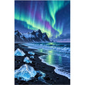 Iceland Aurora Black Beach original artwork on white background