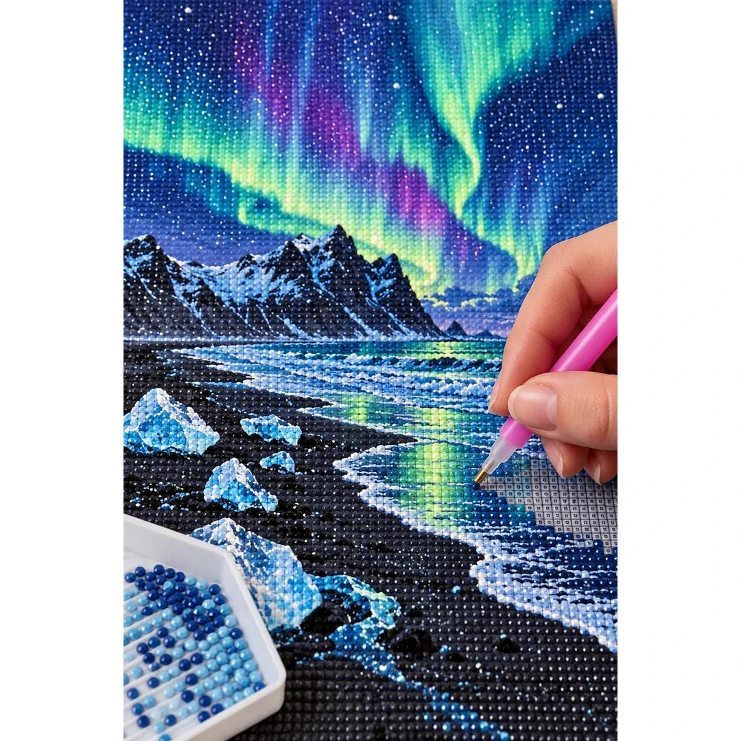 Iceland Aurora Black Beach diamond placement process