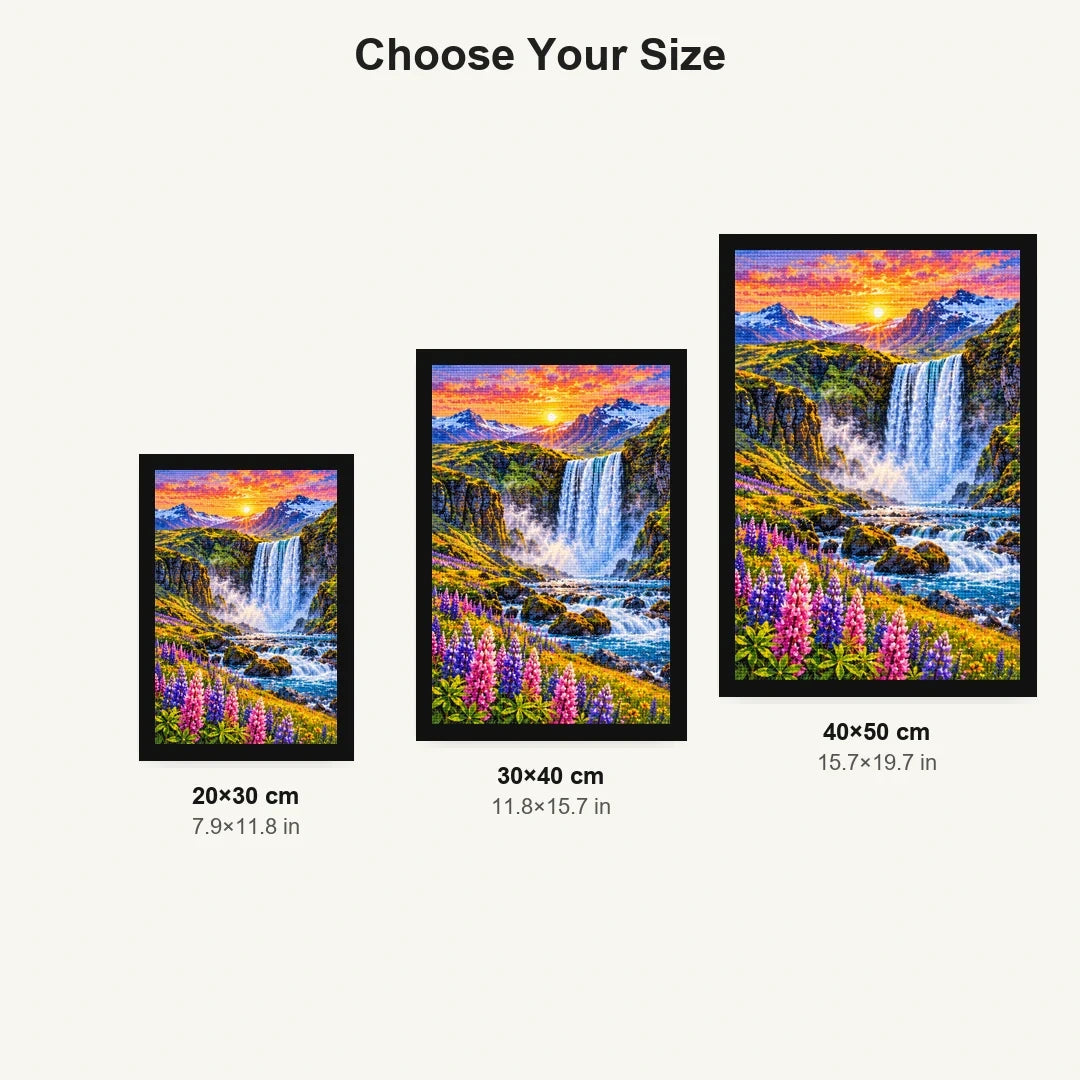Iceland Waterfall Wildflowers size comparison