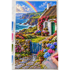 Irish Coastal Cottage Rainbow diamond painting process