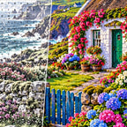 Irish Coastal Cottage Rainbow canvas and resin drill detail