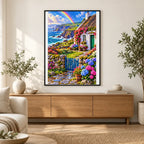 Irish Coastal Cottage Rainbow finished artwork in home décor