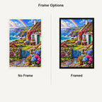 Irish Coastal Cottage Rainbow No Frame and Framed comparison