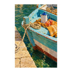 White-background finished diamond painting of italian boat bow and coffee