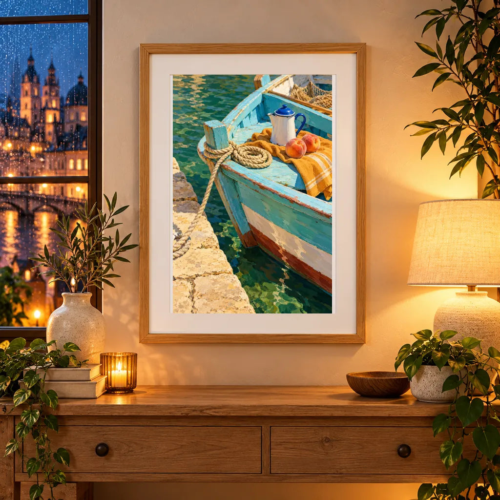 Framed home display of the italian boat bow and coffee diamond painting