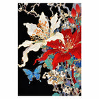Original artwork showing ivory and scarlet flowers with a decorative butterfly.