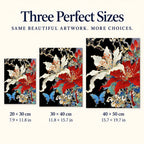 Size guide for Ivory and Scarlet Floral Butterfly Diamond Painting Kit: 20 × 30 cm, 30 × 40 cm, and 40 × 50 cm.