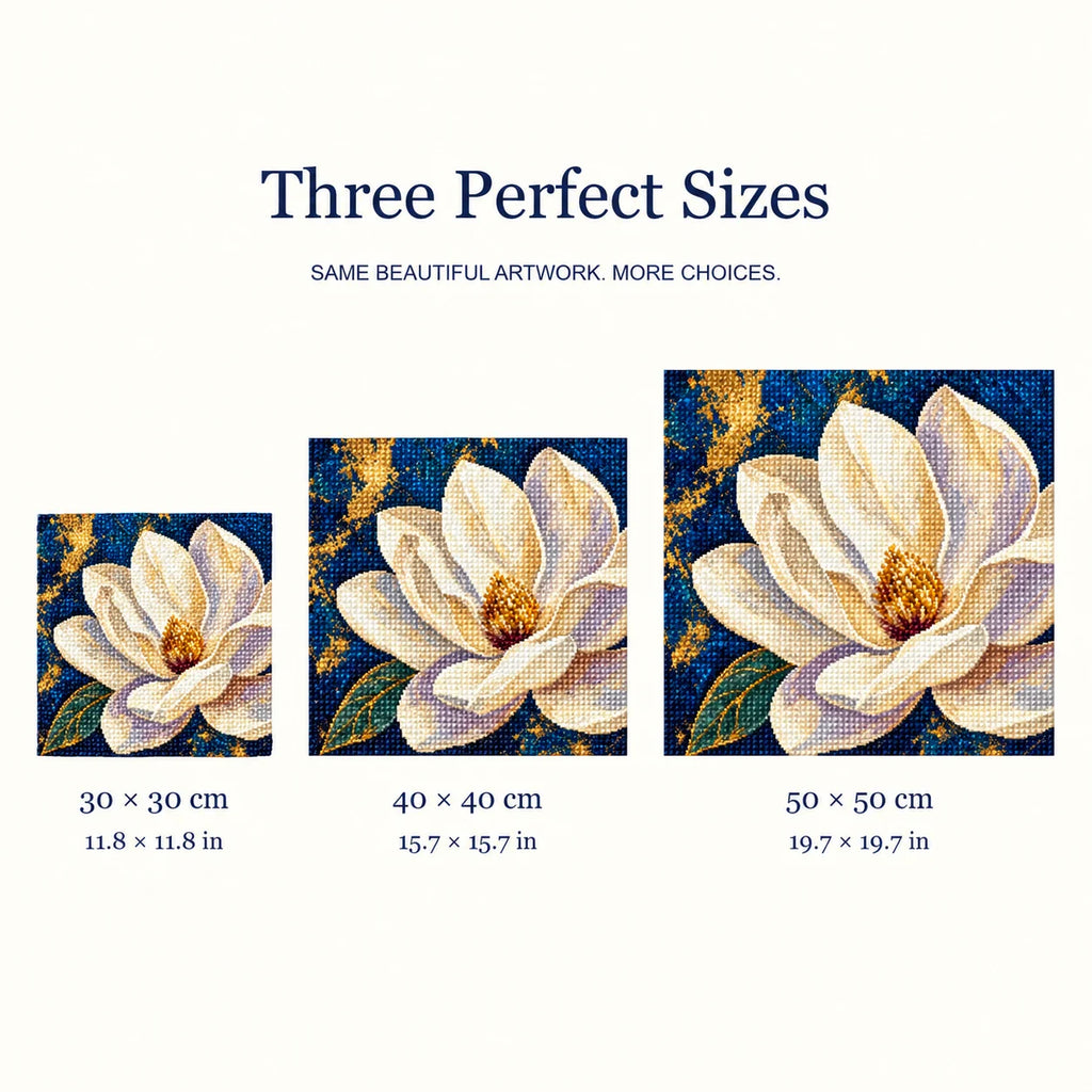 Three canvas sizes for Ivory Blossom On Midnight