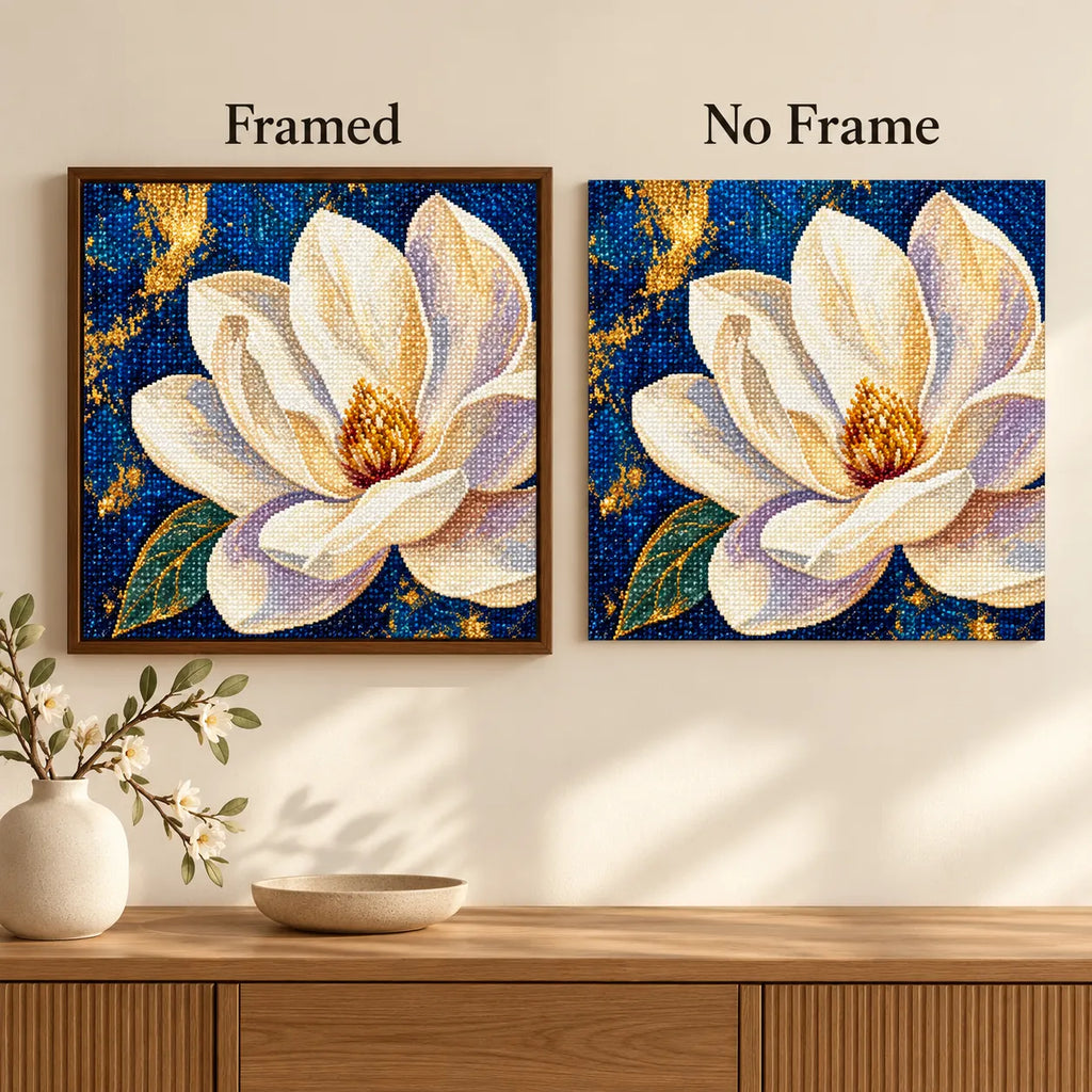 Framed and no-frame comparison for Ivory Blossom On Midnight