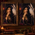 Framed and no-frame Ivory Owl Priestess designs shown side by side.