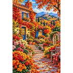 Ivy Cottage Autumn Garden — finished diamond painting on a white background