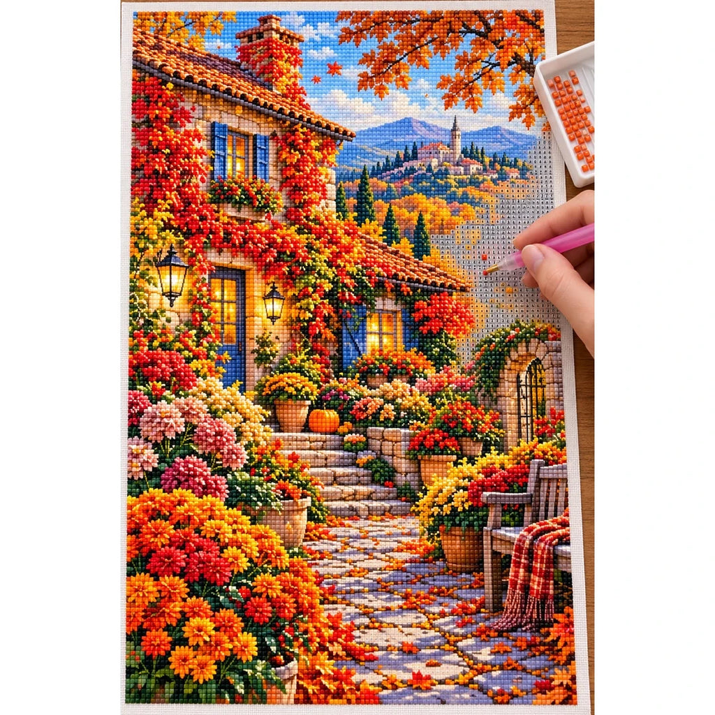 Ivy Cottage Autumn Garden — diamond painting process with applicator pen