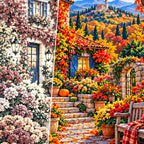 Ivy Cottage Autumn Garden — close-up canvas and resin drill detail