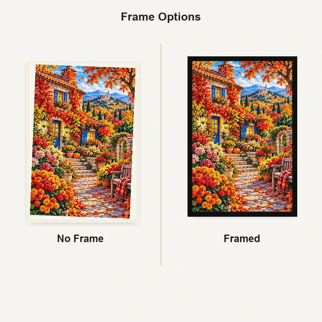 Ivy Cottage Autumn Garden — No Frame and Framed style comparison