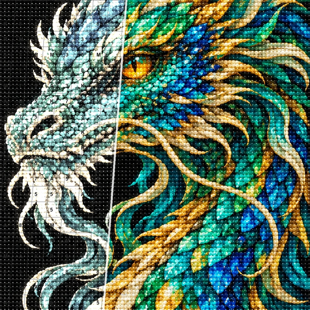 Jade Tempest Mosaic Dragon diamond drill and canvas detail