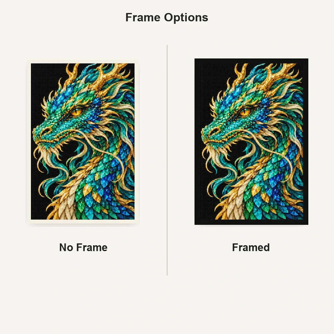 Jade Tempest Mosaic Dragon No Frame and Framed style comparison